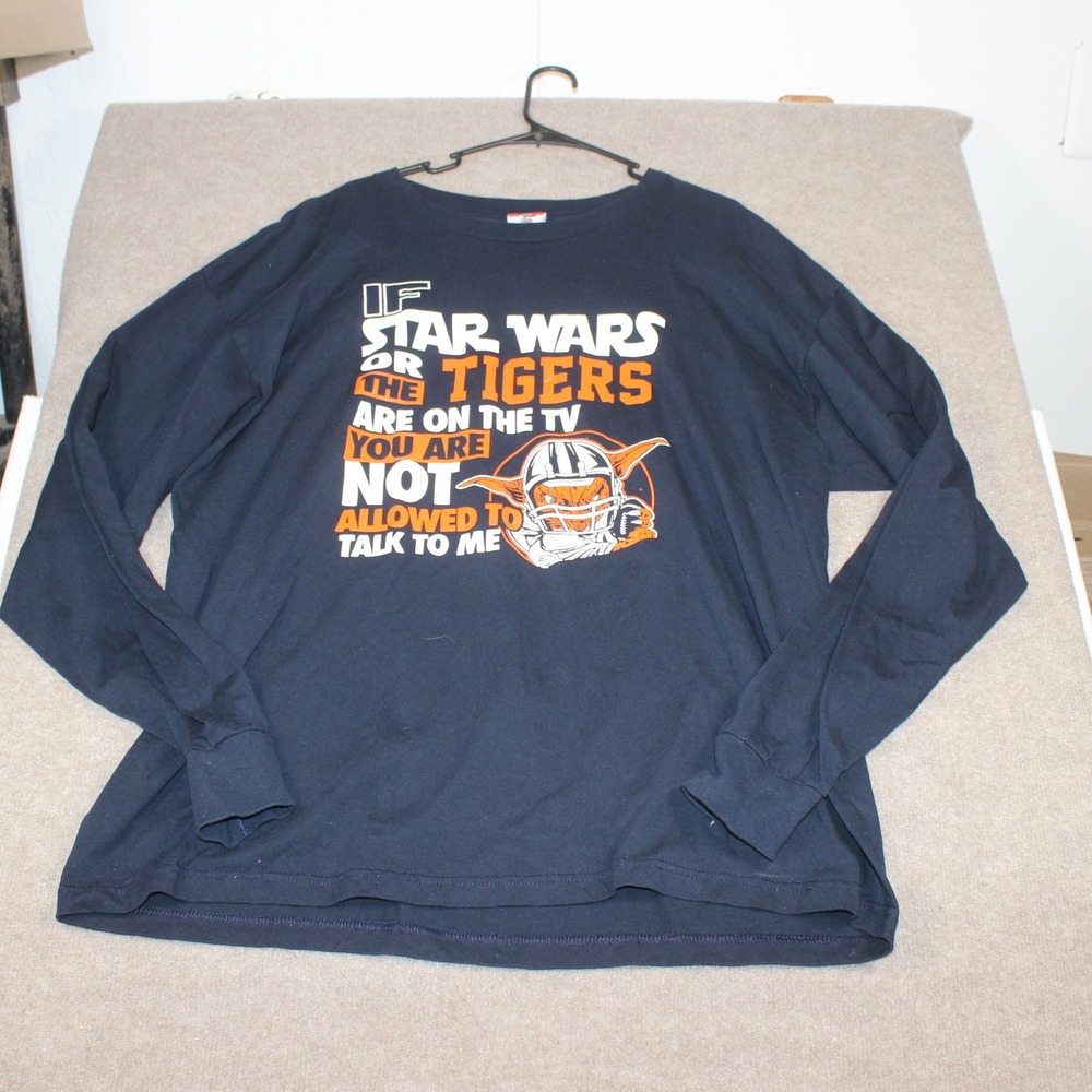 Union Made Auburn Tigers Star Wars Yoda Long Sleeve Graphic Tee Navy Blue 2XL
